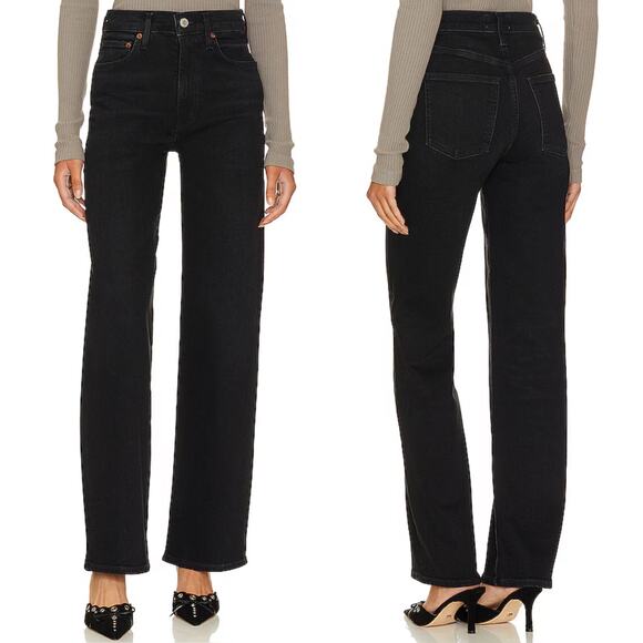 AGOLDE Harper Mid Rise Wide Straight Jeans Black Hush Wash Size 23 - Picture 1 of 5